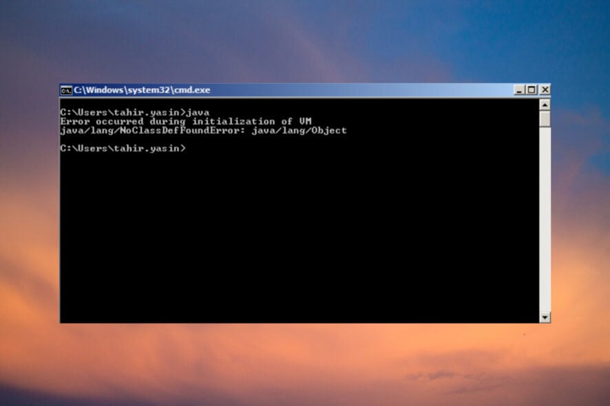 How to fix the error occurred during initialization of VM