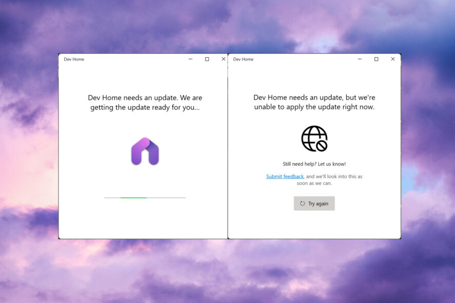 What to do if Dev Home update is stuck at 90%