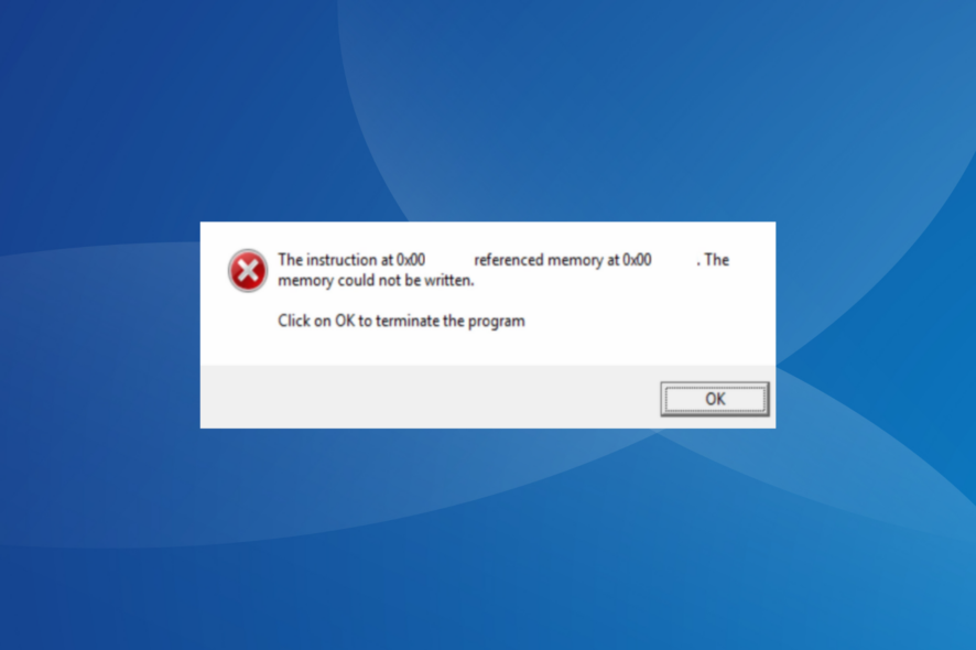 fix the instruction at 0x00 referenced memory error
