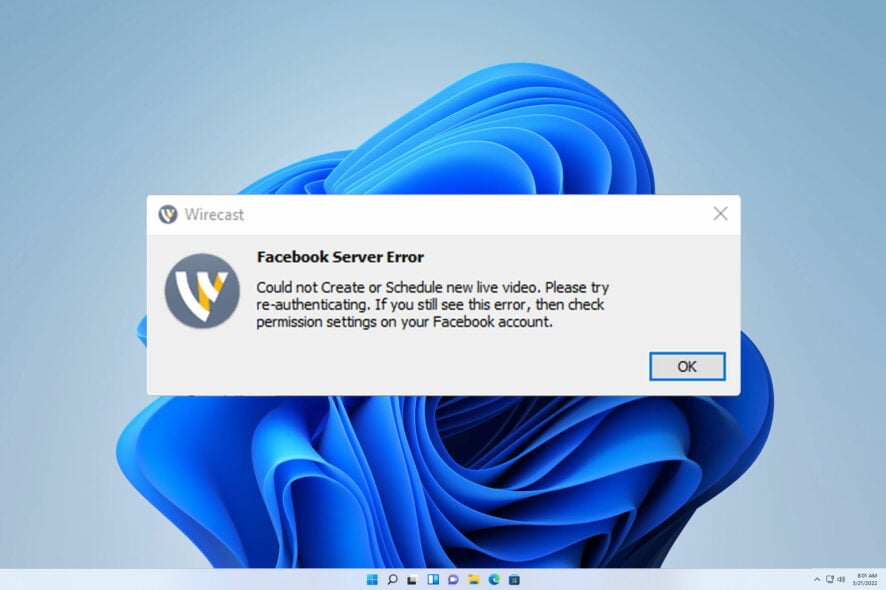 wirecast facebook server error