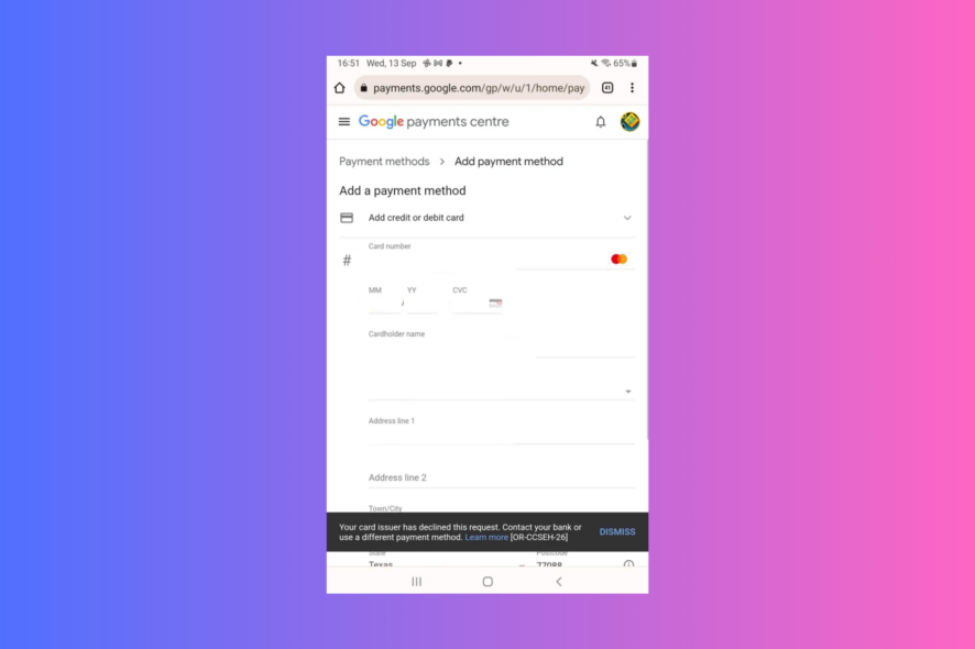 OR-CCSEH-26 Error on Google Services