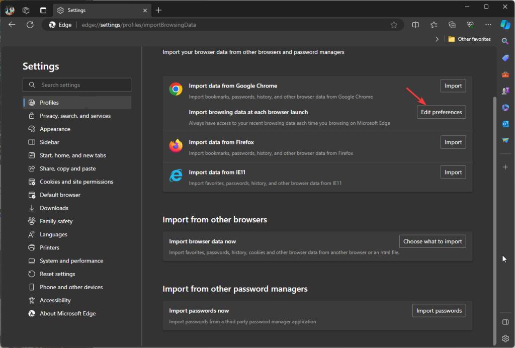 Edit preferences Import data
