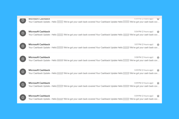 Microsoft Cashback spam emails