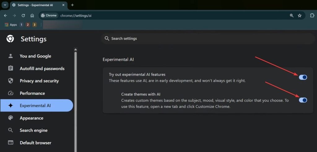 Experimental AI features