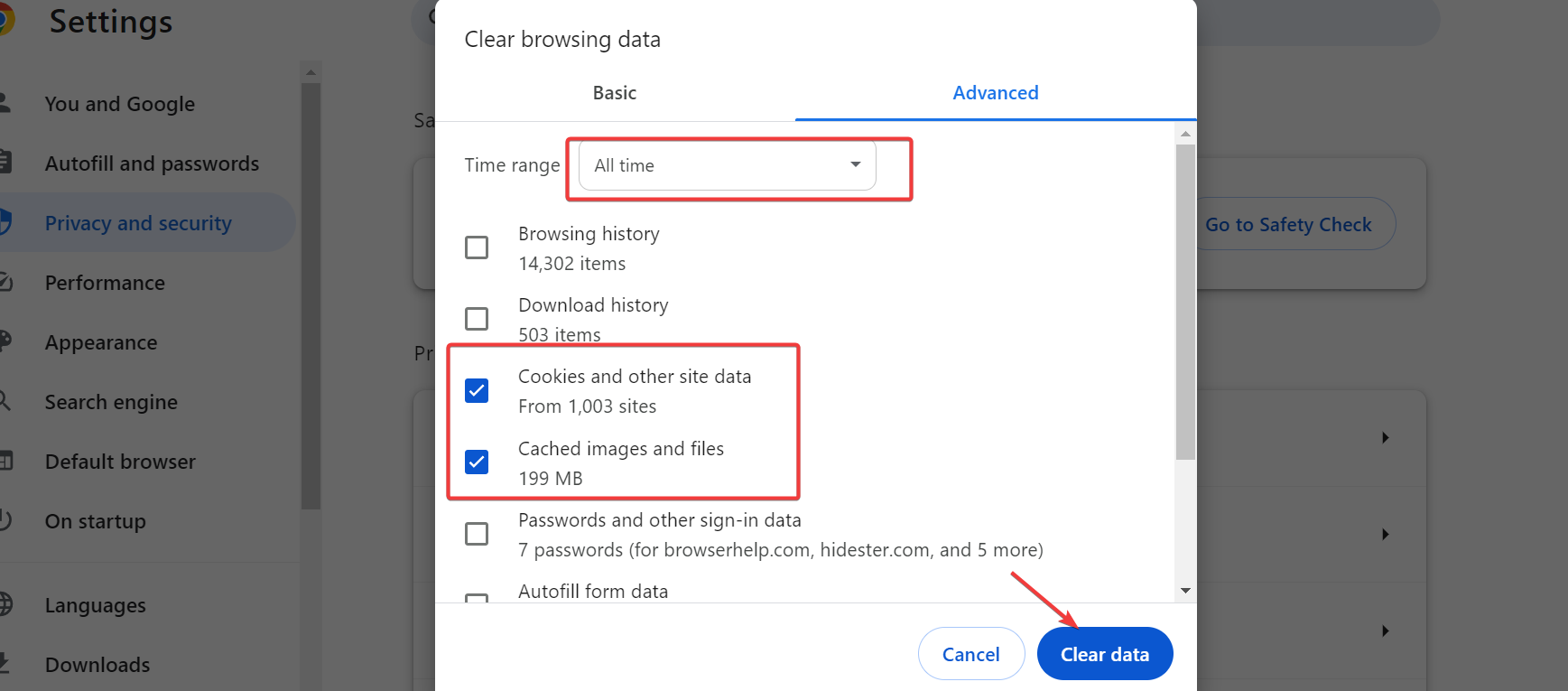 clearing cache and cookies in google chrome