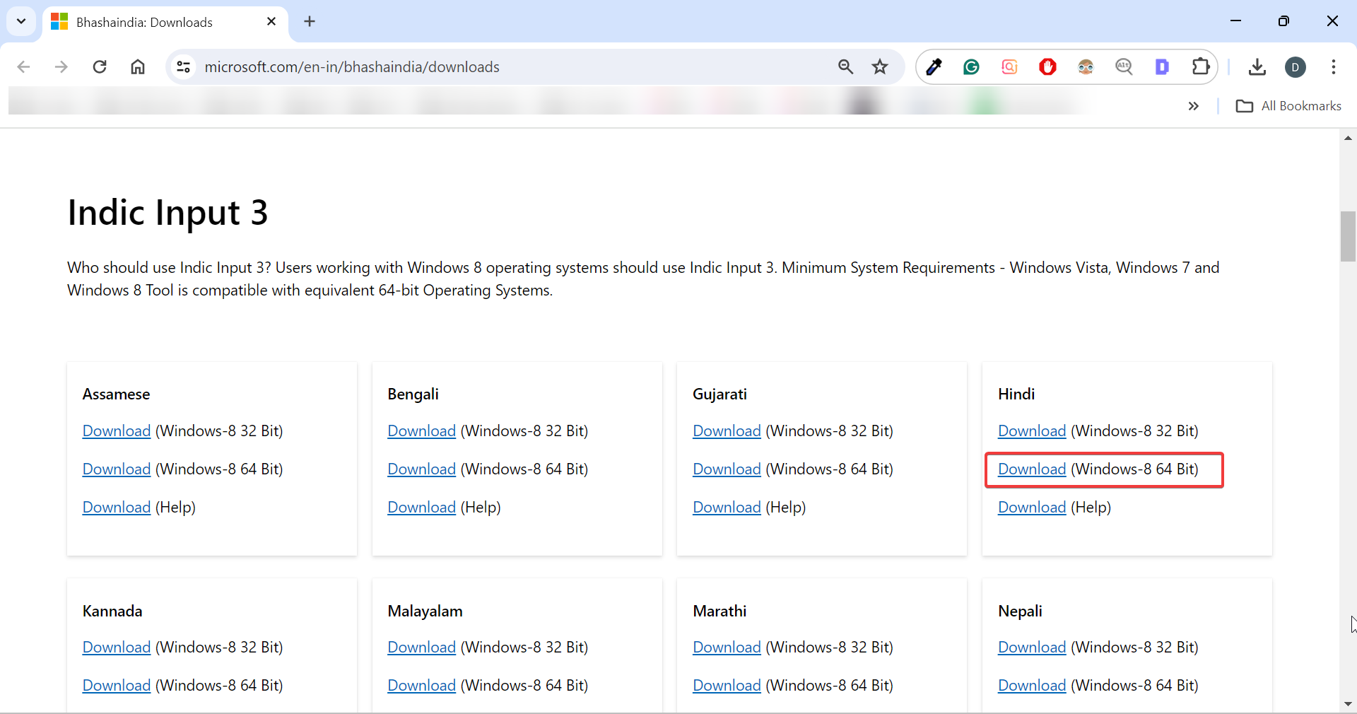download page for indic input 3