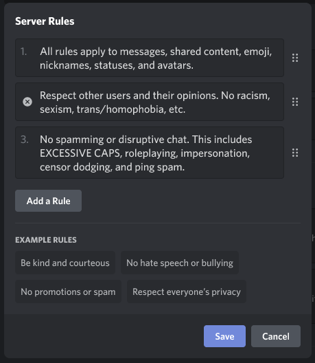 enter discord server rules