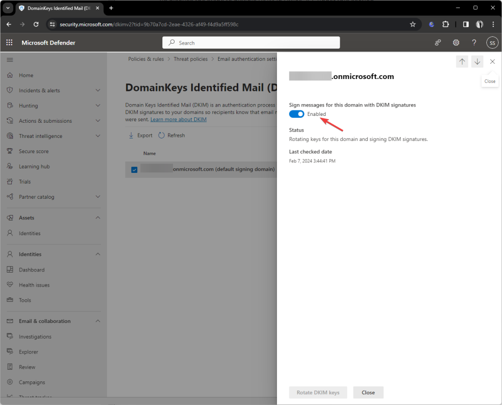 DKIM enable setup office 365