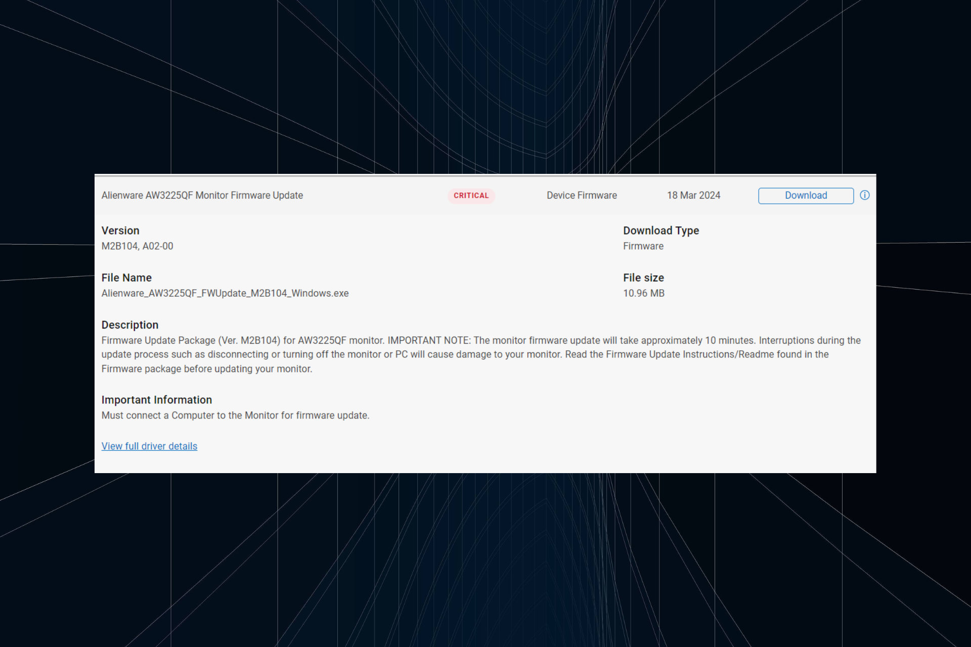 Alienware AW3225QF firmware update released