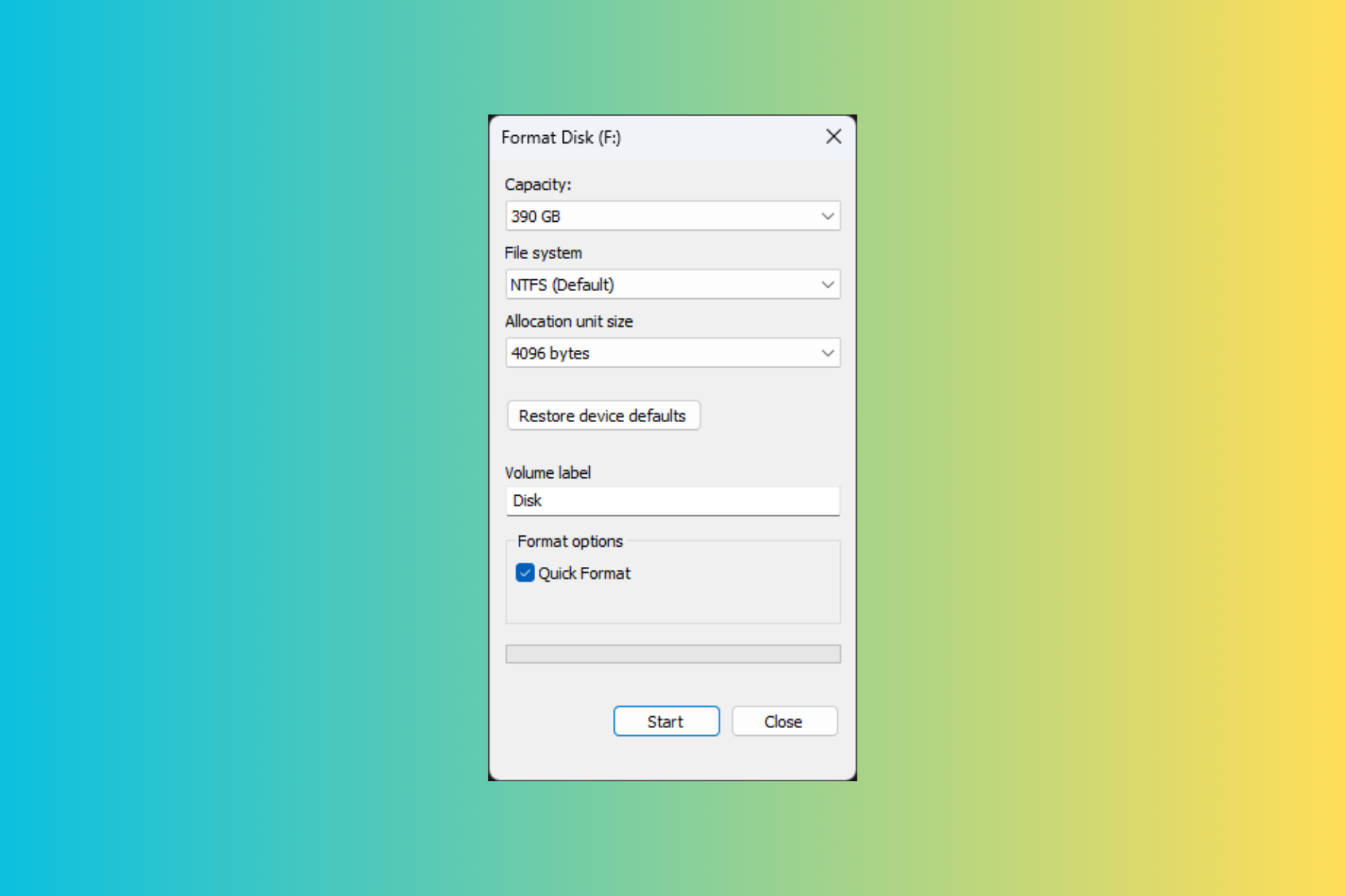 Surprisingly, the Format Drive dialog box has been the same since 1994