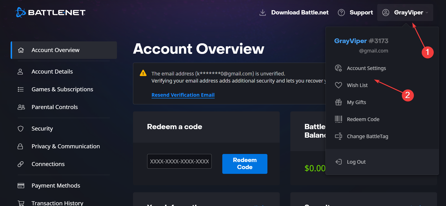 account settings