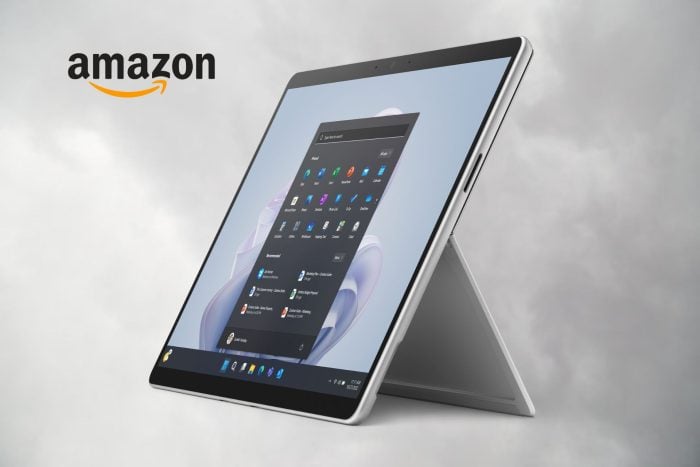 Surface Pro 9 next to the Amazon logo