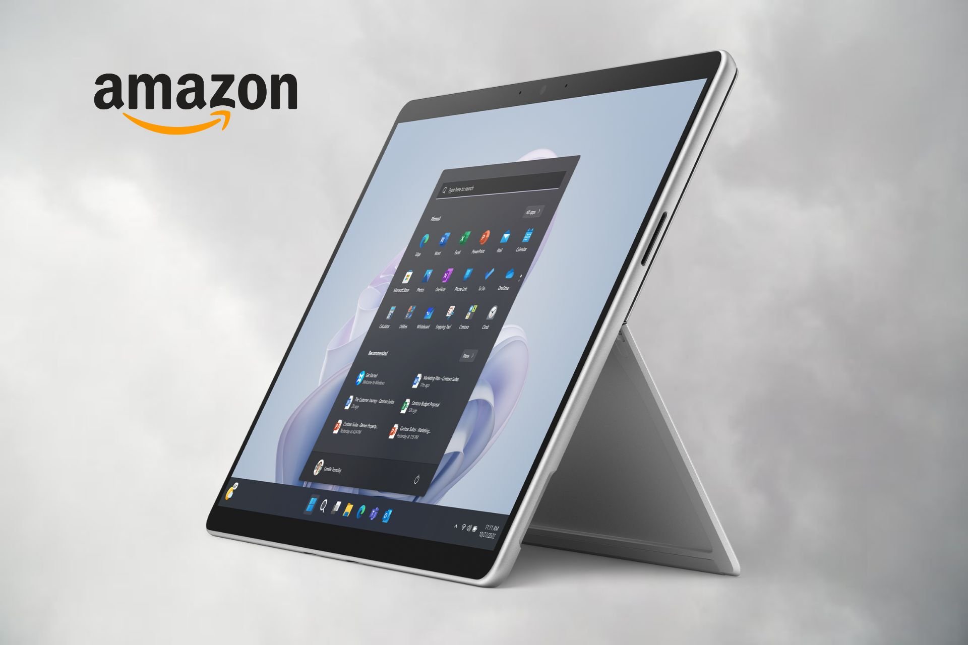 Surface Pro 9 next to the Amazon logo