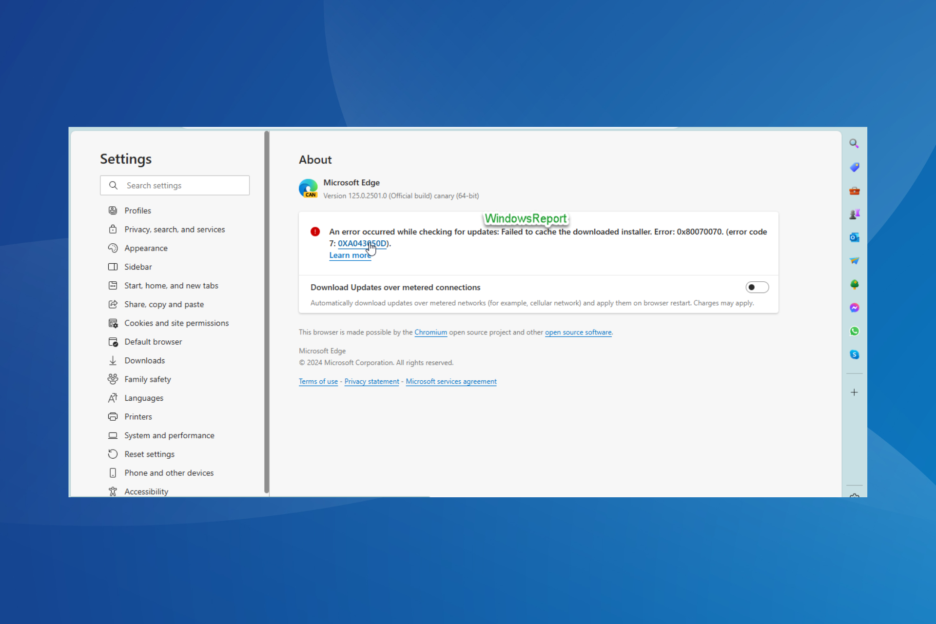 0x80070070 microsoft edge update error