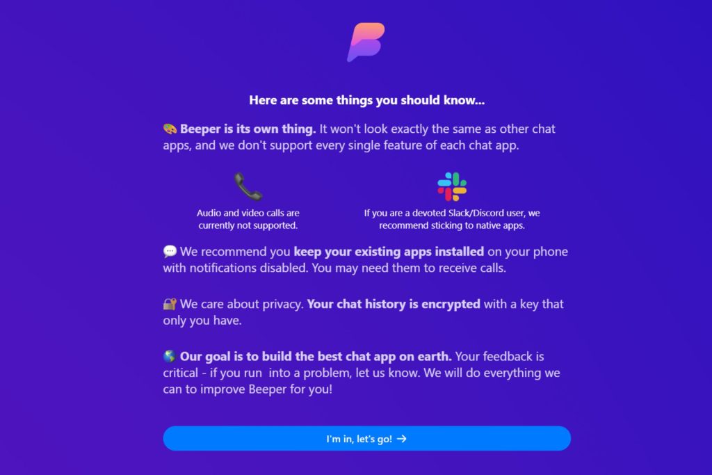 Beeper doesn't support voice and video calls