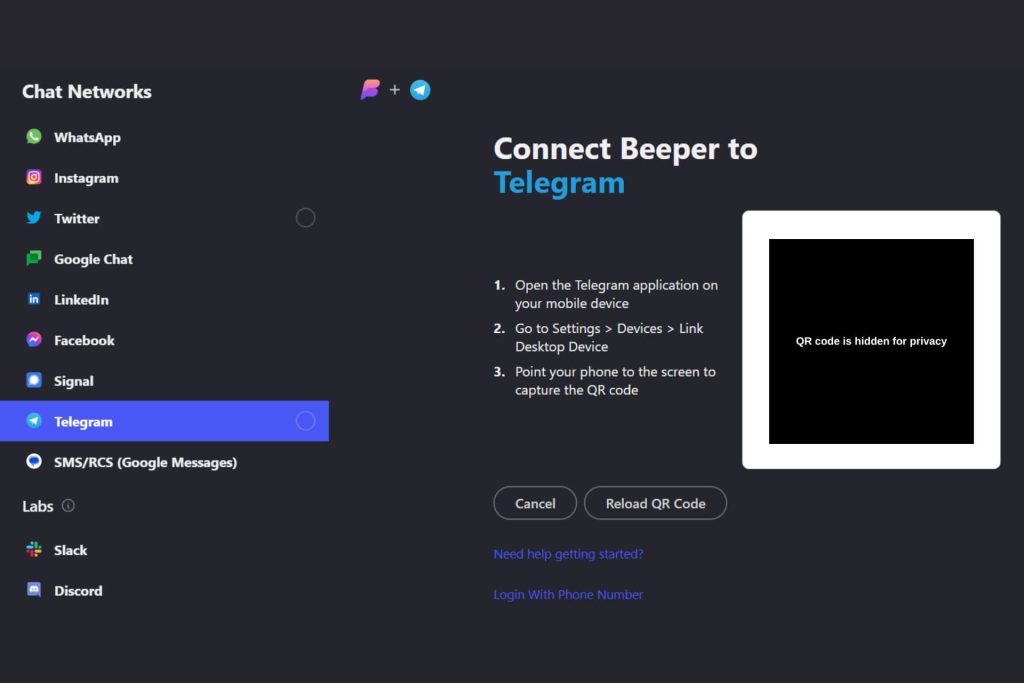 Beeper on Windows 11 QR code authorization