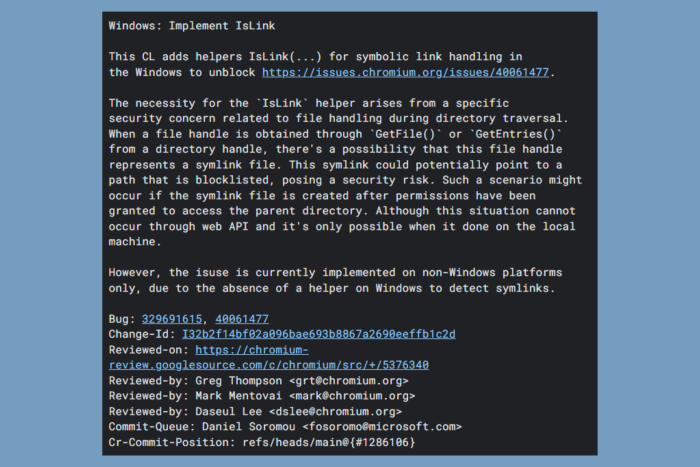 Google Chrome IsLink security feature