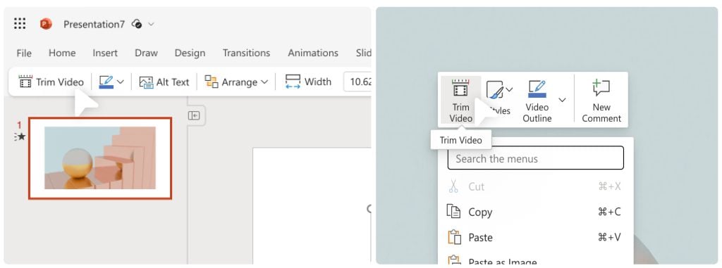 trim videos PowerPoint Web