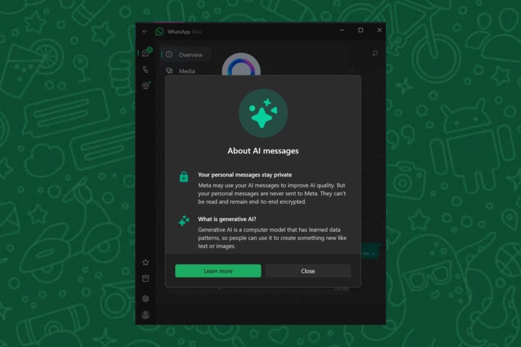 Meta AI pop-up message on WhatsApp