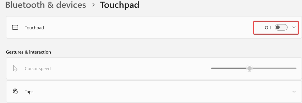 disable touchpad from windows settings