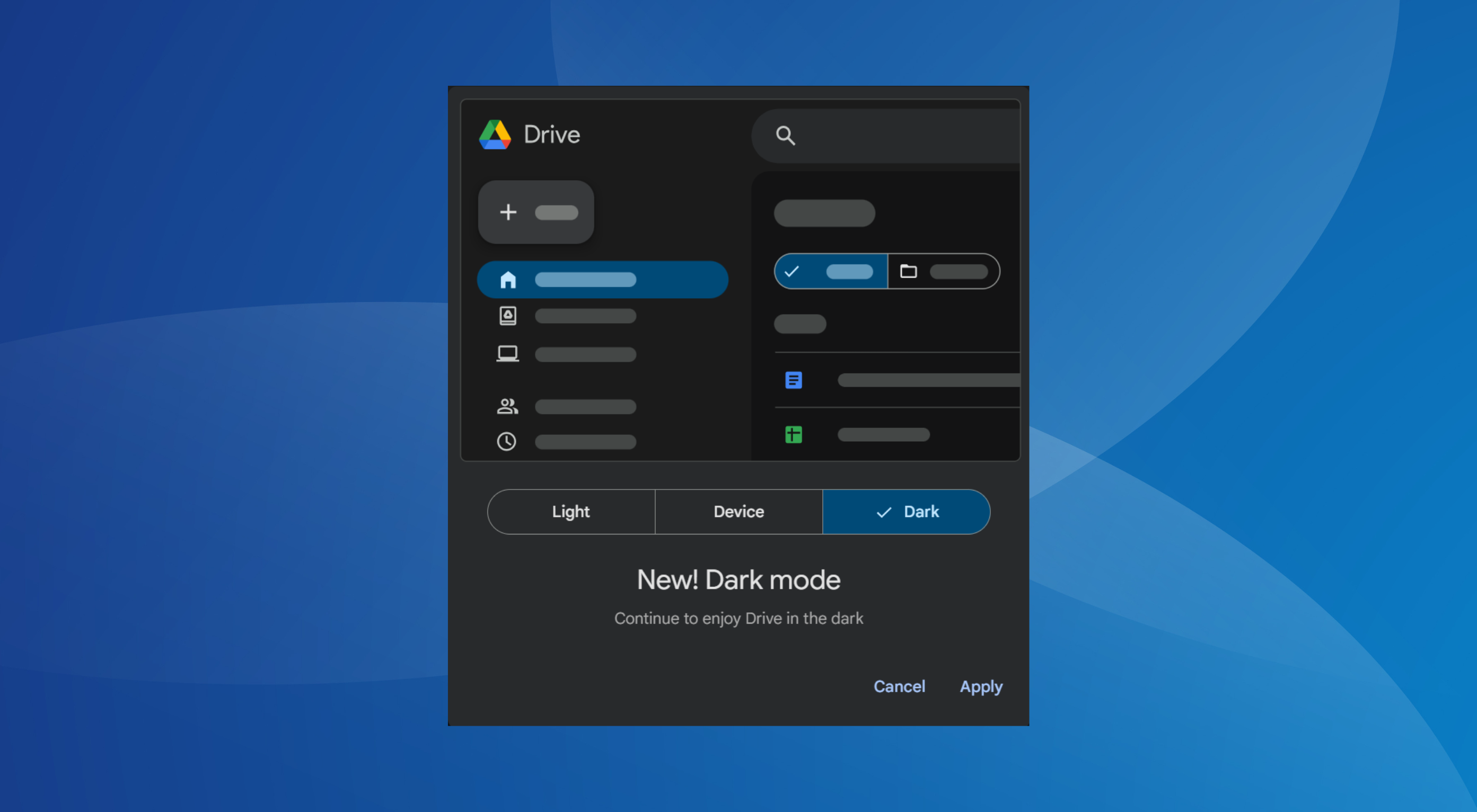 google drive dark mode for web version