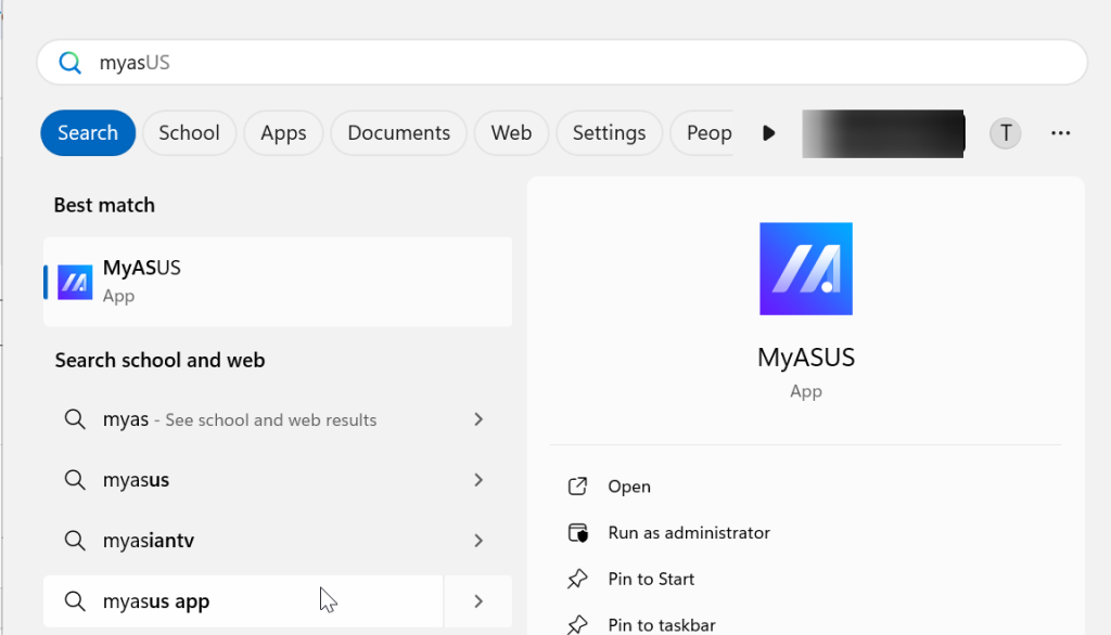 opening the myasus app