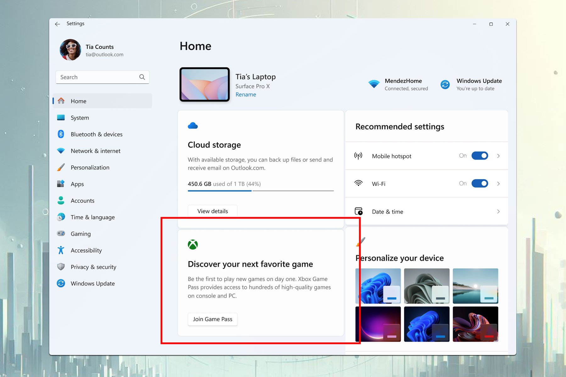 xbox game pass card settings app