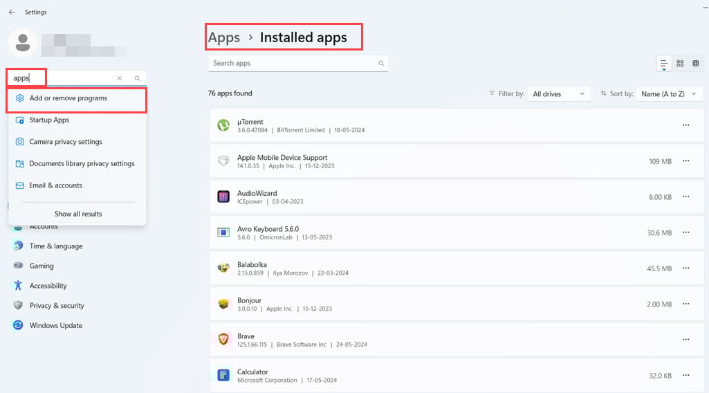 apps installed apps