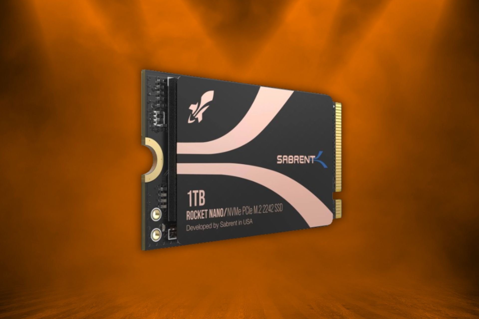 Rocket Nano 2242 SSD Gen 4 NVMe showcased with orange lights