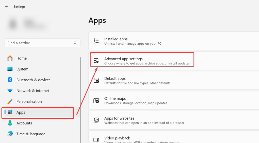 advanced app settings in windows