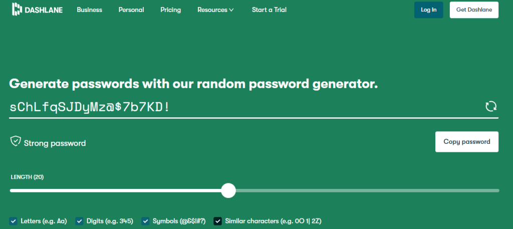 Dashlane password generator