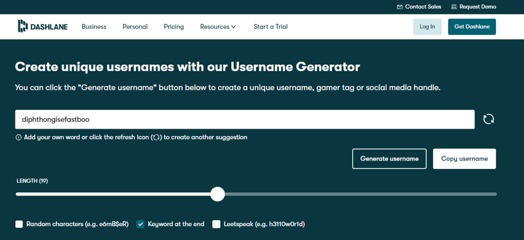 Dashlane username generator