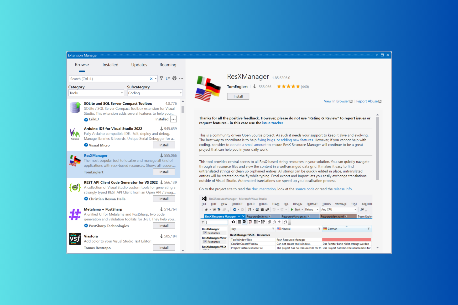Visual Studio 17.10 comes with a modern Extension Manager 