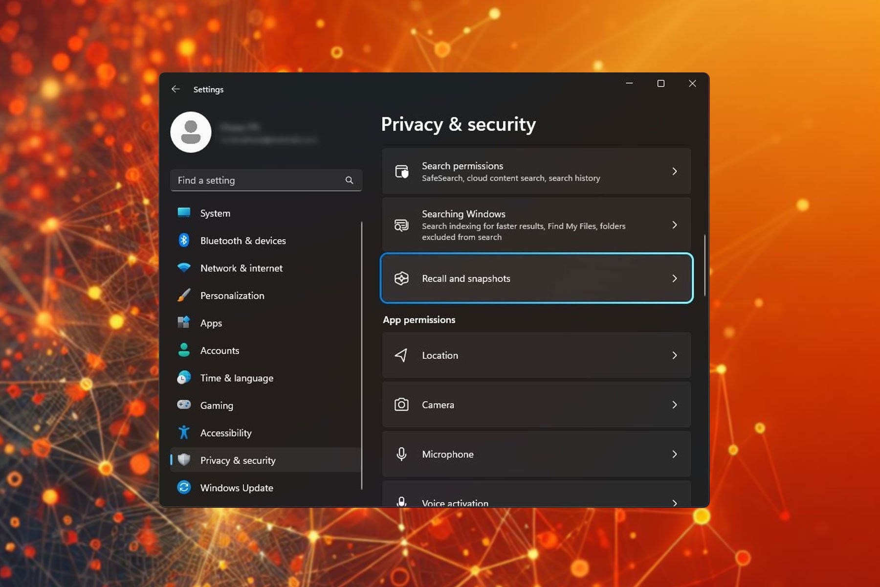 recall and snapshots windows 11