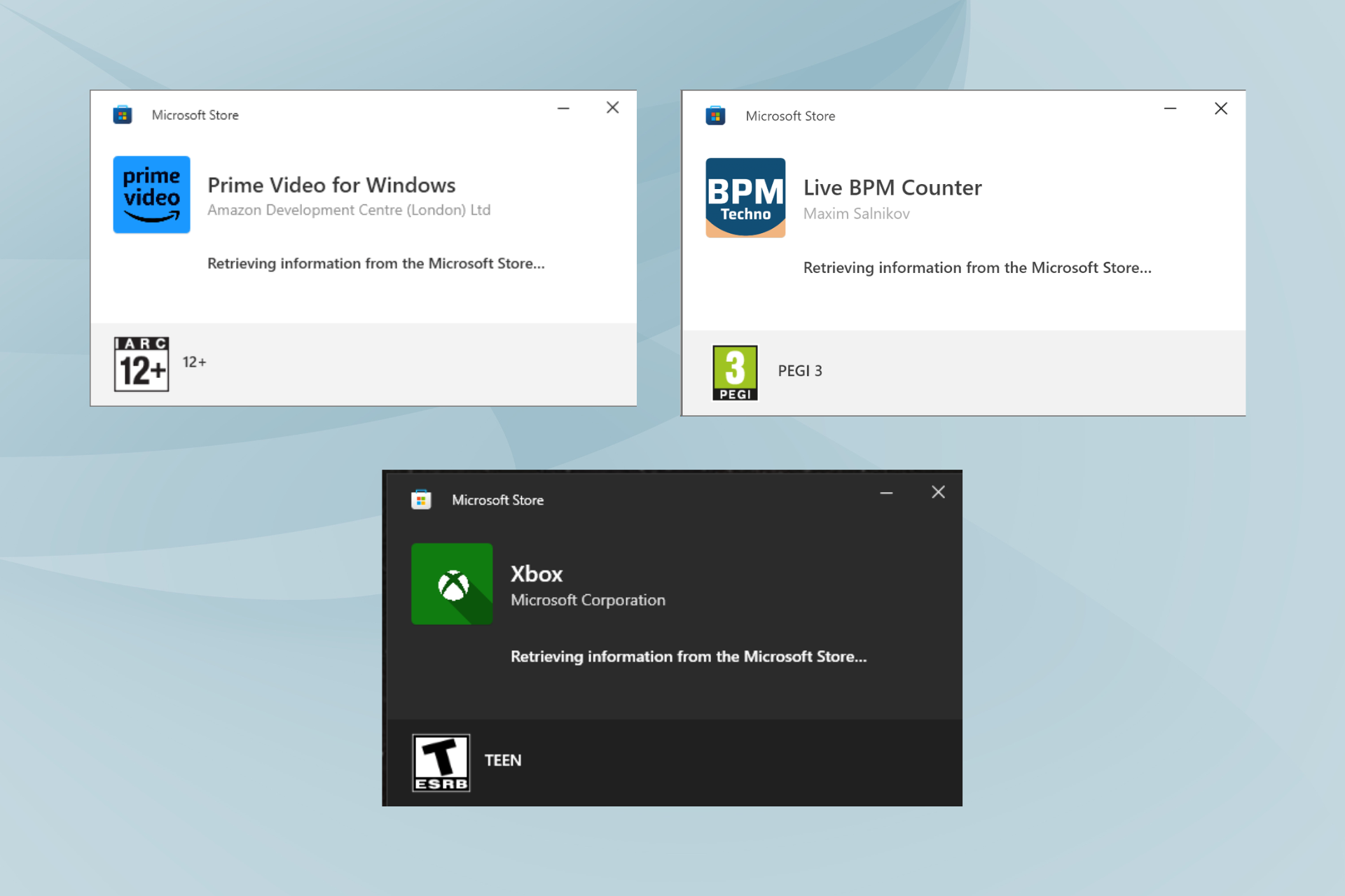 retrieving information from the Microsoft Store error