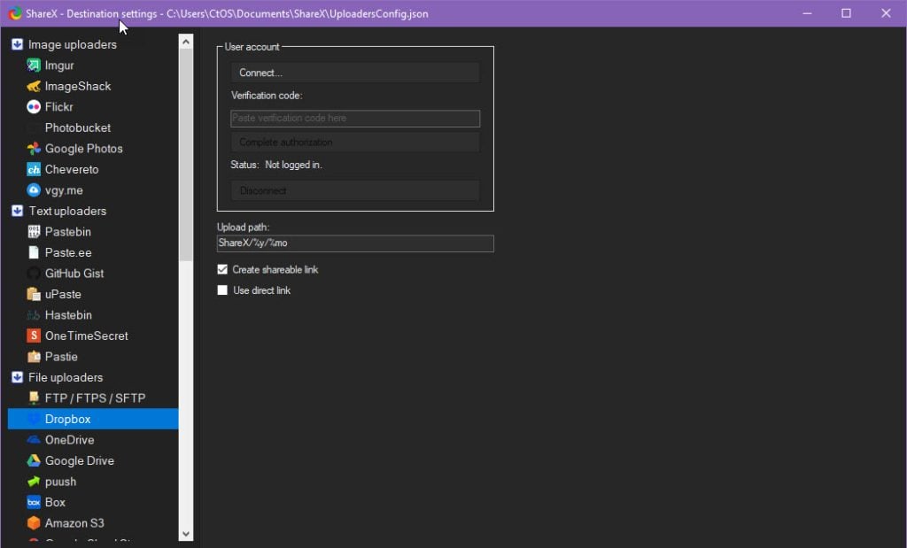 sharex file uploading