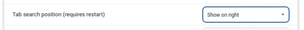Tab Search position setting show on right dropdown