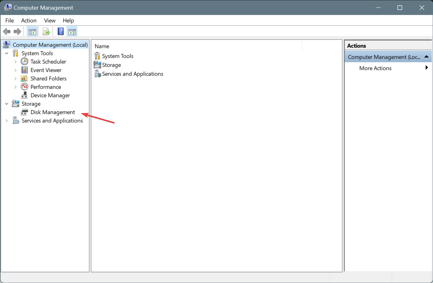 disk management via computer management
