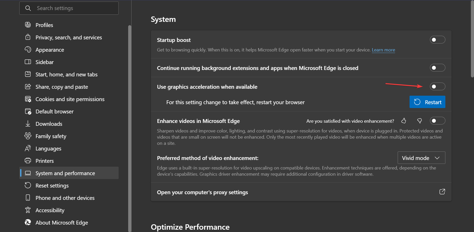 disable hardware acceleration edge