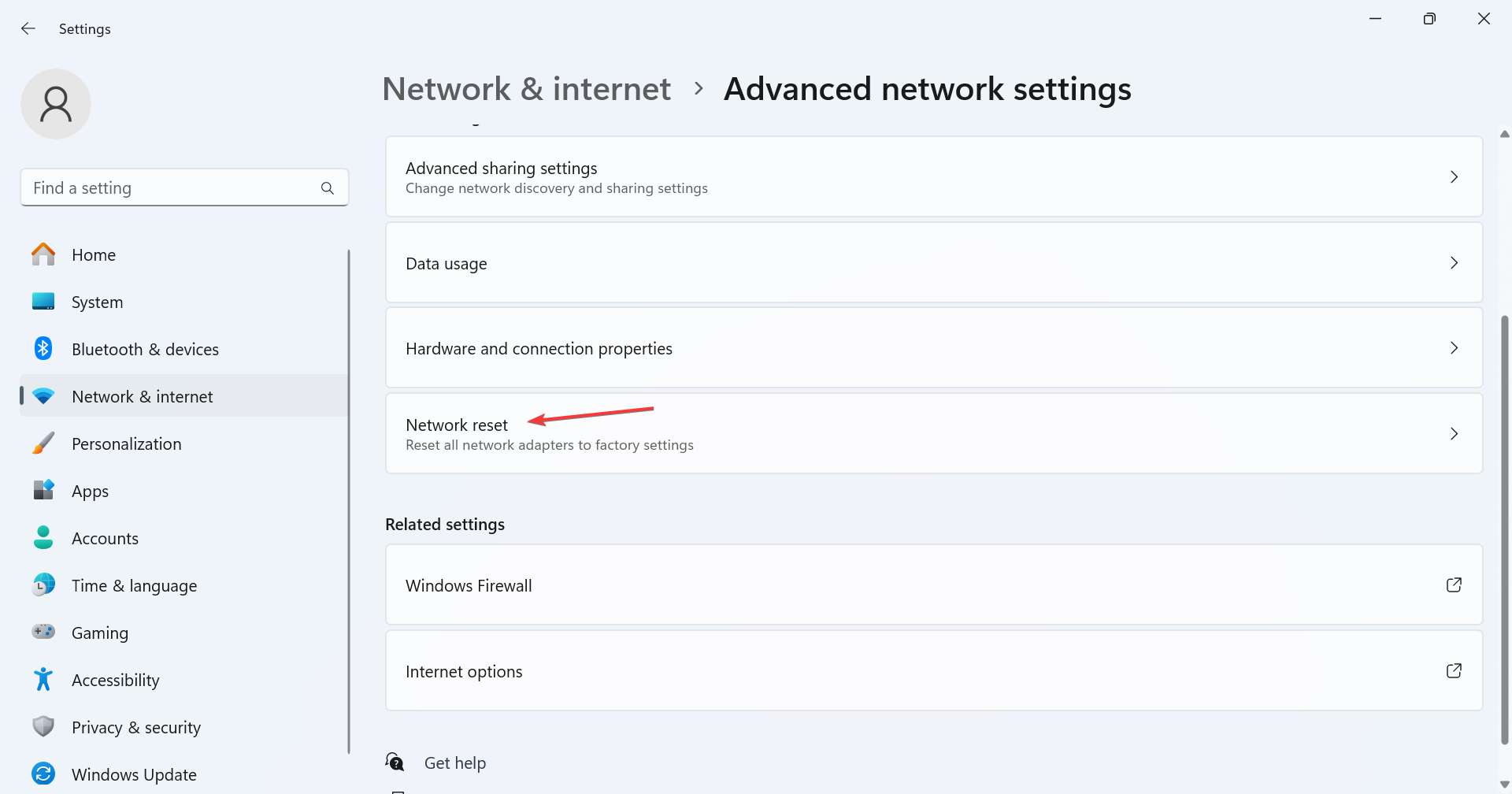 reset network adapter on windows 11