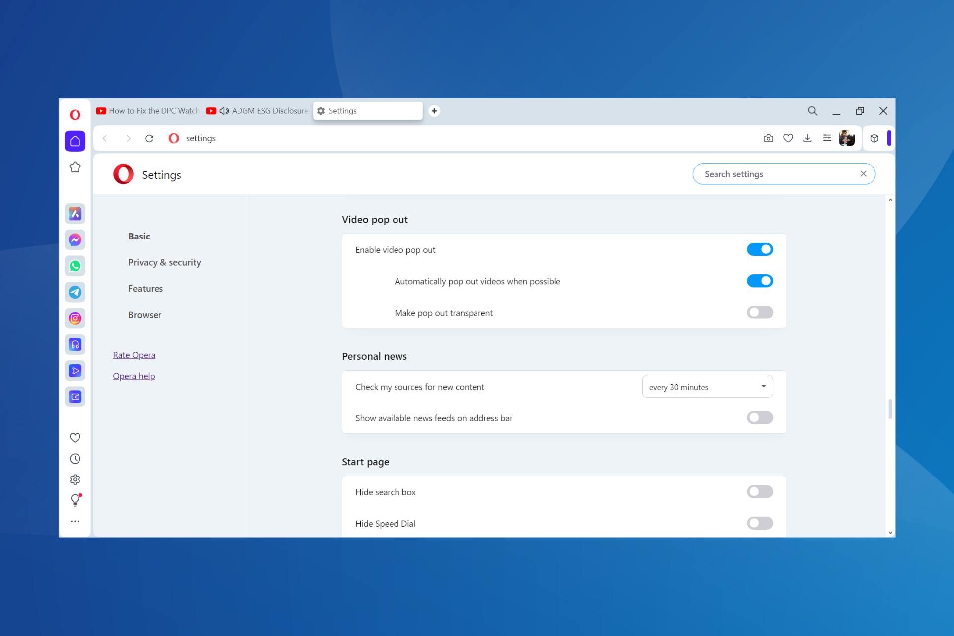 opera multiple video pop out