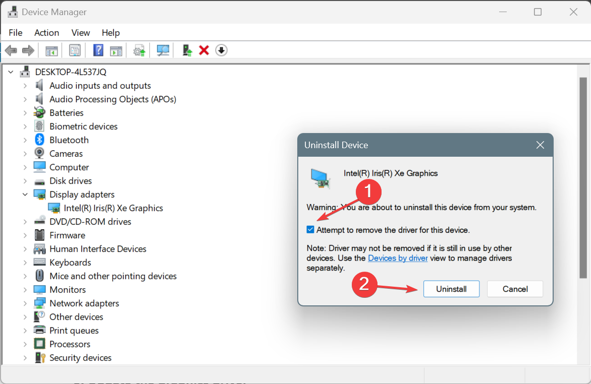 confirm driver uninstall