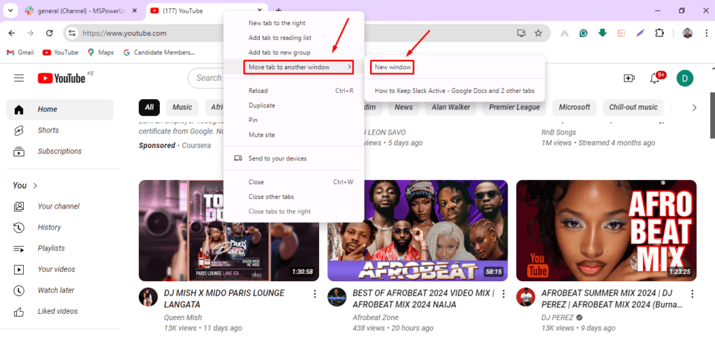 Move tab to another window
