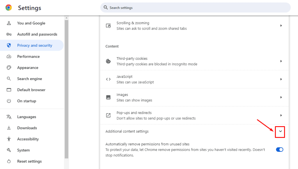 Additional Content Settings