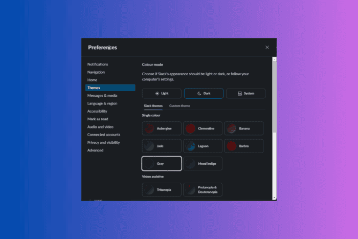 Change slack theme - custom theme