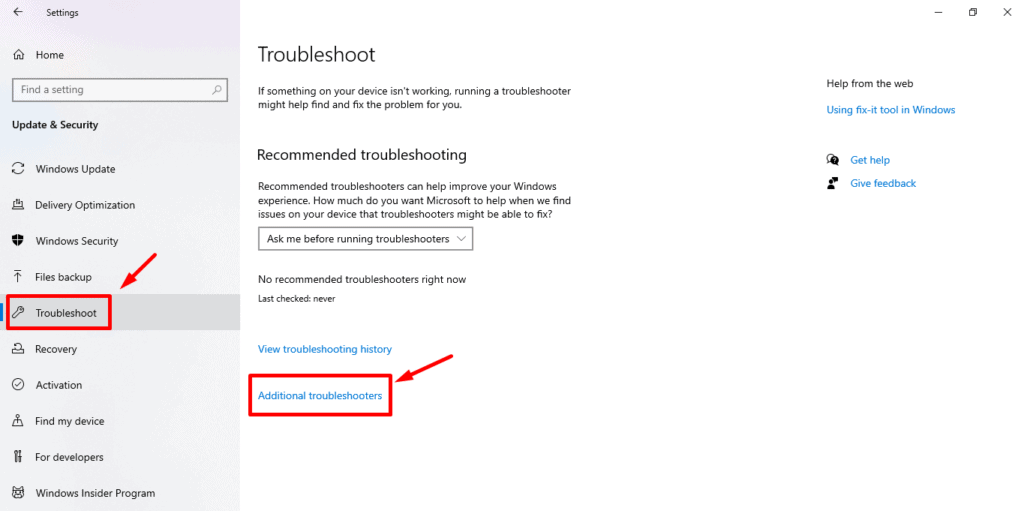 Additional Troubleshooters