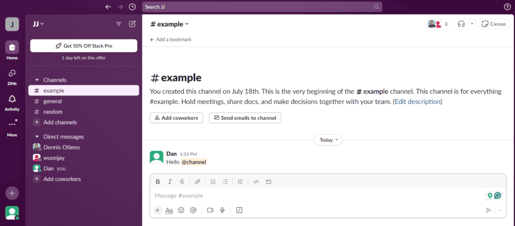Slack message