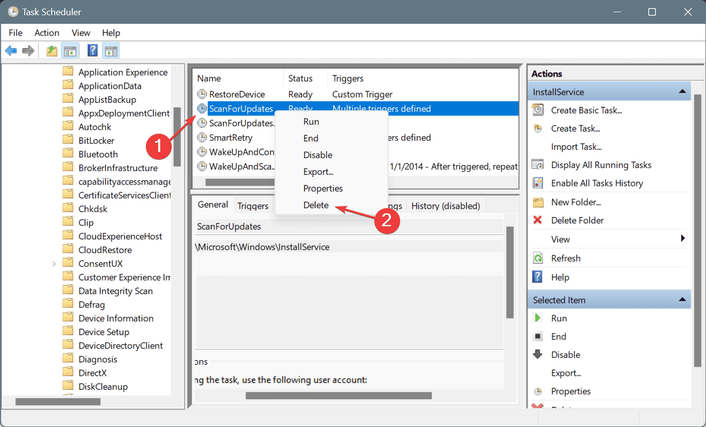 delete ScanForUpdates to fix microsoft store install service high cpu