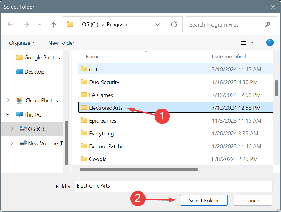 exclude EA folder