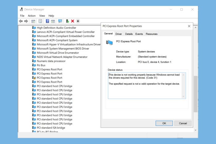 How to fix the PCI express root port error